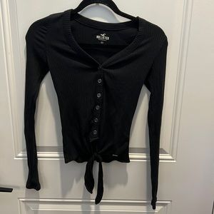 Hollister women’s v-neck ribbed button-down tie-front shirt, size XS